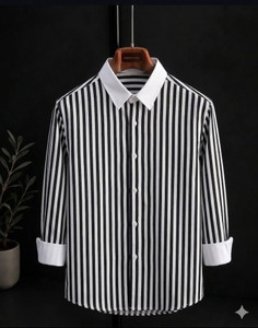 SANBROS Men Striped Casual Black, White Shirt