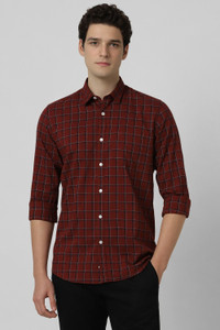 PETER ENGLAND Men Checkered Casual Maroon Shirt