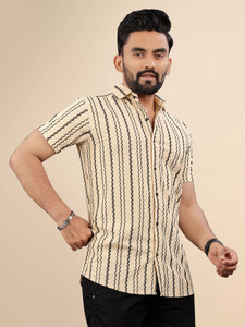 NIVICK Men Printed Casual Beige Shirt