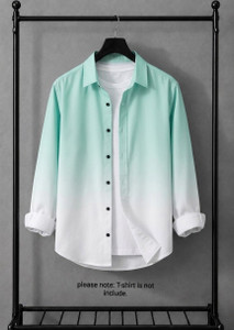 STITCHADO Men Dyed/Ombre Casual White, Light Blue Shirt - Image 4