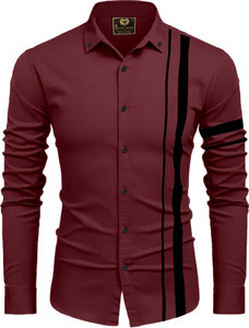 VASTRAHOUSE Men Striped Casual Maroon, Black Shirt
