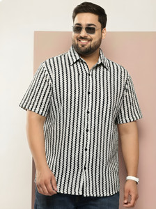 Roughster Men Striped Beach Wear White, Black Shirt