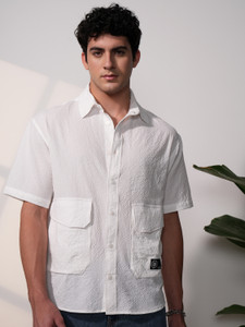 LOCOMOTIVE Men Self Design Casual White Shirt