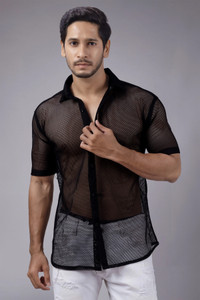 Lunice Men Self Design Casual Black Shirt