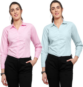Blue Ronin Women Solid Formal Pink, Green Shirt