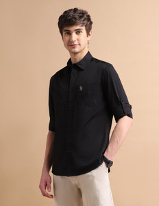 U.S. Polo Assn. Denim Co. Men Solid Casual Black Shirt