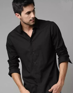VINTAGE LOOK Men Solid Casual Black Shirt