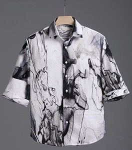BAL KRISHNA FASHION Men Printed Casual Silver Shirt