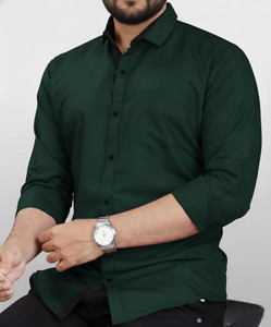 AVOLT Men Solid Formal Dark Green Shirt