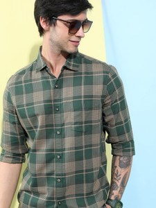 HIGHLANDER Men Checkered Casual Green Shirt