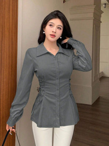 CLASSYFASHION Women Solid Party Grey Shirt