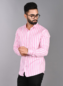 FUBAR Men Striped Casual Pink Shirt