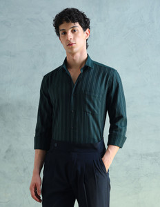 ARROW Men Striped Formal Green Shirt