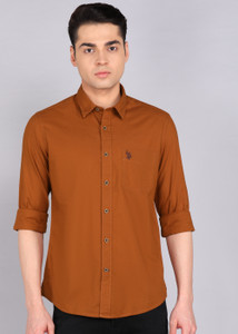 U.S. Polo Assn. Denim Co. Men Solid Casual Brown Shirt