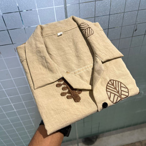 LEMZODIC Men Embroidered Casual Cream Shirt