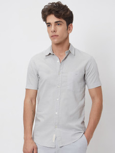 MUFTI Men Solid Casual Grey Shirt