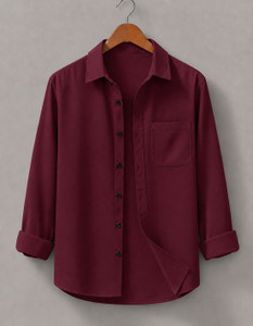 mozero Men Solid Casual Maroon Shirt