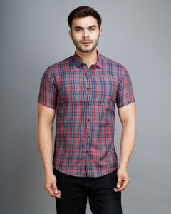 Apuesto Men Checkered Casual Blue Shirt