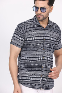 cvc Men Printed Casual Grey Shirt