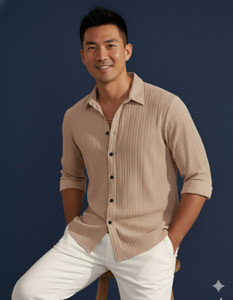 Tyzlo Men Self Design Casual Cream Shirt