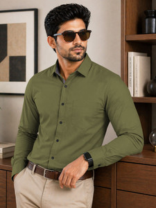 Aastikay Men Solid Casual Dark Green Shirt