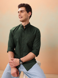 Mast & Harbour Men Solid Casual Green Shirt