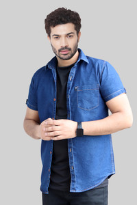 Lucington Men Solid Casual Dark Blue Shirt