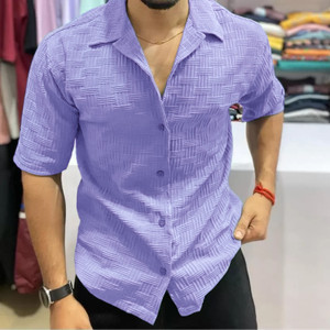 DEARISE Men Self Design Casual Purple Shirt