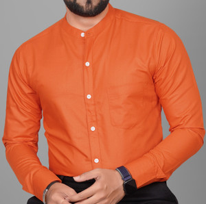 Voroxy Men Solid Formal Orange Shirt
