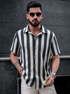 TOUGHTEES Men Striped Casual Black Shirt