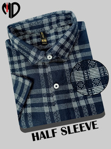 MILDIN Men Self Design Casual Dark Blue Shirt