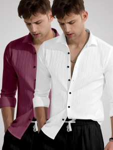 House of Vinay Men Self Design Casual Pink, White Shirt