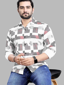 Varidashi Men Striped Casual White, Black Shirt