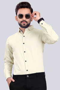 S.K. CASUAL Men Solid Casual Yellow Shirt