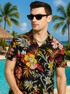 Hancock Men Printed Casual Black, Yellow Shirt