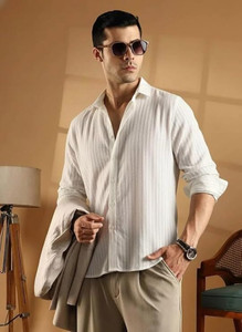 Lyphy Men Striped Casual White Shirt