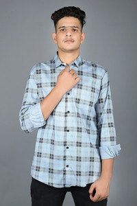 Tanip Men Checkered Casual Light Blue Shirt