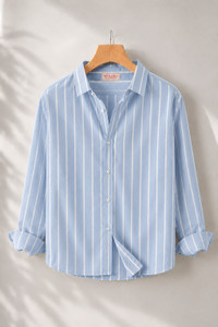 WE KAIKA Men Striped Casual Blue, White Shirt - Image 3