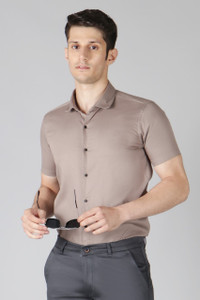 Garry Richards Men Solid Formal Beige Shirt