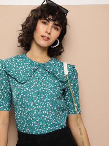 encore by INVICTUS Women Printed Casual Blue, White, Red Shirt