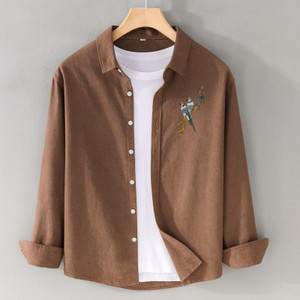 PRIHA CREATION Men Embroidered Casual Brown Shirt