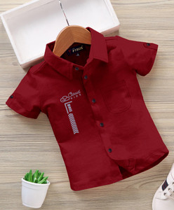 FRAUS Boys Embroidered Casual Black Shirt