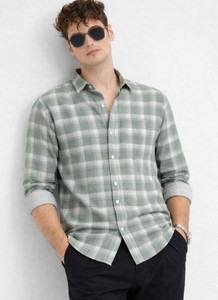 U TURN Men Striped Casual Grey Shirt