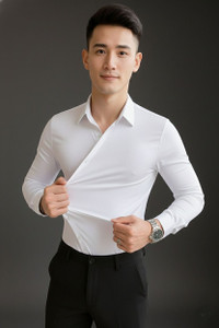 Apinzo Men Solid Formal White Shirt