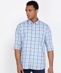 PARX Men Checkered Casual Blue Shirt