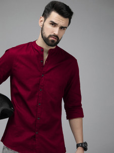 Qlonz Store Men Solid Casual Maroon Shirt