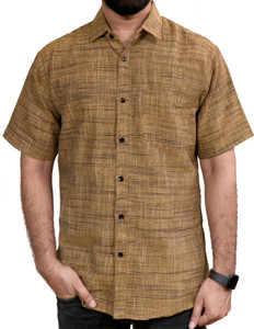 AUZAAI COLLECTION पुरुषों के लिए सेल्फ डिज़ाइन कैज़ुअल बेज  शर्ट