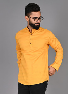 FUBAR Men Solid Casual Yellow Shirt