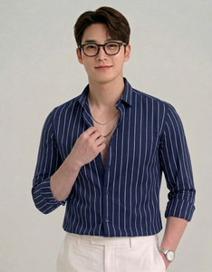 SEEWAYS Men Striped Casual Blue Shirt