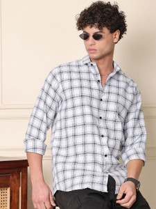 METRONAUT Men Checkered Casual White Shirt